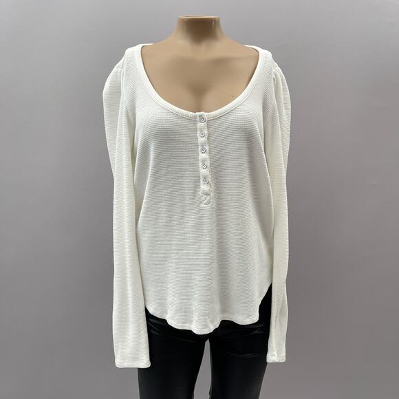 Paige Daniella Long Puff Sleeve Henley Top Ivory White Women's Size Small - Picture 4 of 13